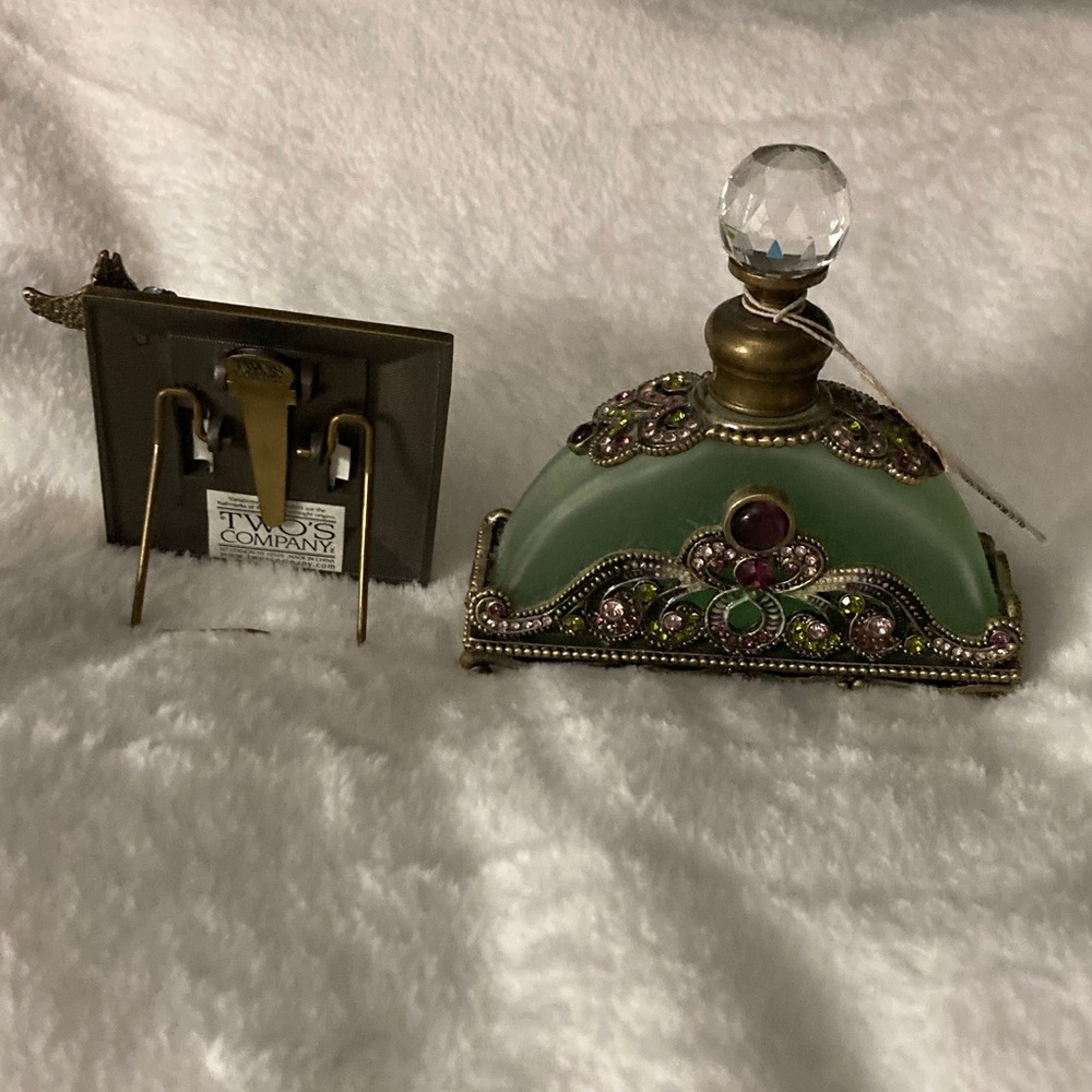 Two's Company Green Frame and Gold Jeweled Perfume Bottle - Picture 2 of 8